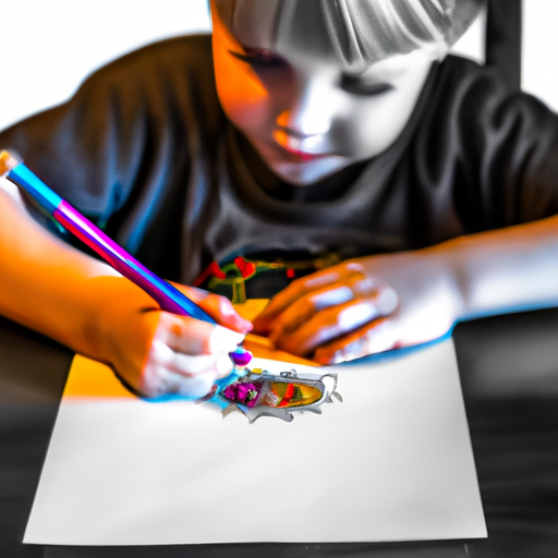 תמונה של ילד שקוע עמוק בצביעה של דף, המציג התפתחות קוגניטיבית.
